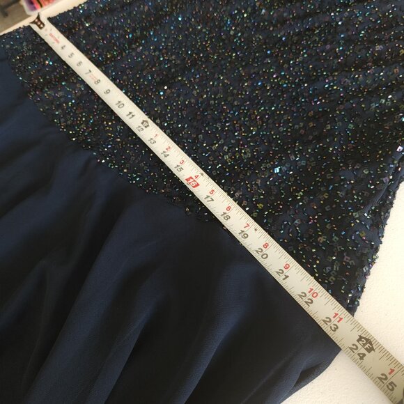 JKARA Chiffon Evening Dress Plus Size 18W Navy Blue, Sequin Bodice - Picture 8 of 12